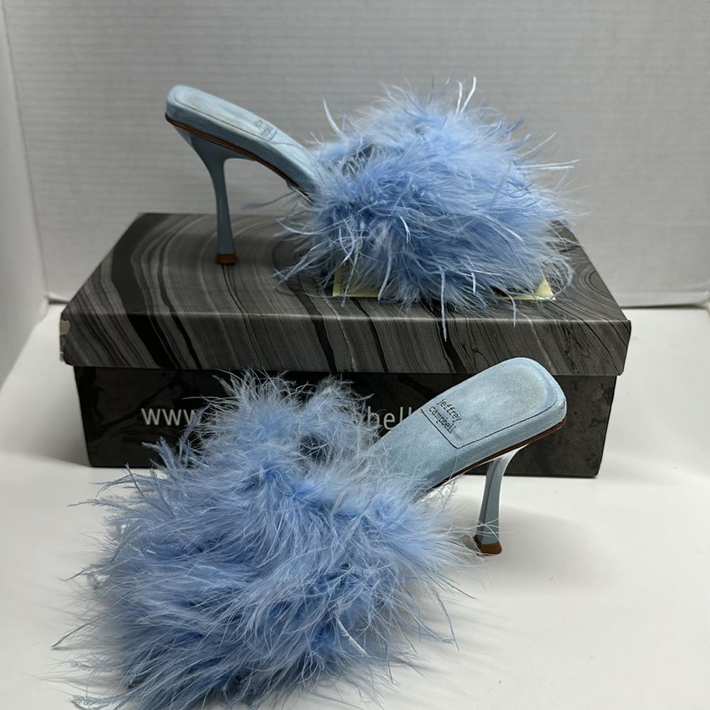Jeffrey Campbell Light Blue Feather Mule Heels